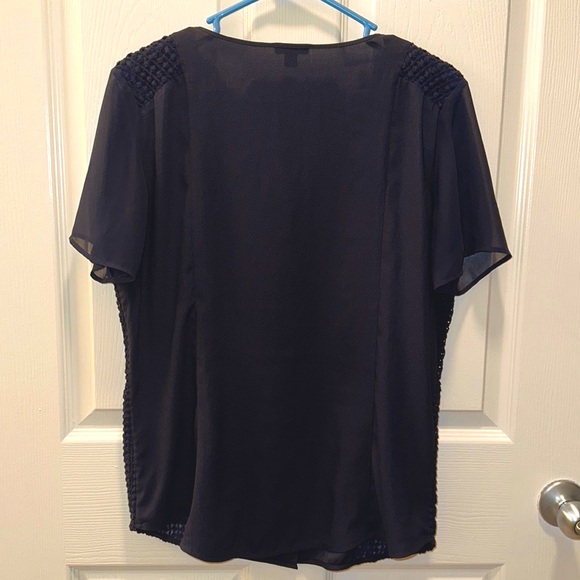 Ann Taylor navy blue short sleeve button down blouse with - Picture 3 of 6